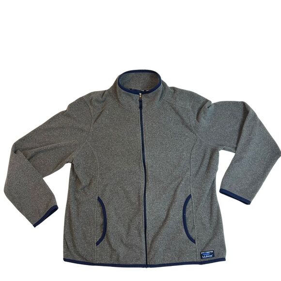 LL Bean Sweater Shirt Womens Large Gray Blue Fleece Outdoor Top Full Zip Jacket - Picture 3 of 13